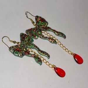 Elegant Green and Red Bow Earrings